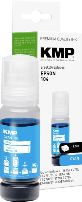 KMP Utántöltő tinta helyettesíti Epson 104, T00P2 Kompatibilis Cián E192 1648,0003