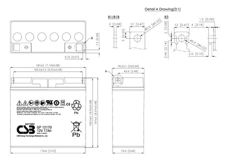 CSB Battery GP 12170 Standby USV Ólomakku 12 V 17 Ah Ólom-vlies (AGM) (Sz x Ma x Mé) 181 x 167 x 76 3. kép