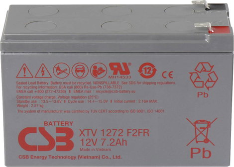 CSB Battery XTV1272 Ólomakku 12 V 7.2 Ah Ólom-vlies (AGM) (Sz x Ma x Mé) 151 x 99 x 65 mm 6,35 mm-es