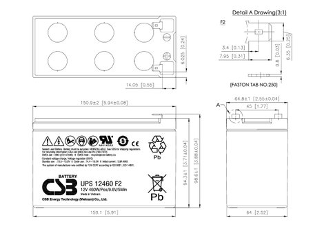 CSB Battery UPS 12460 high-rate Ólomakku 12 V 9.6 Ah Ólom-vlies (AGM) (Sz x Ma x Mé) 151 x 99 x 65 m 3. kép