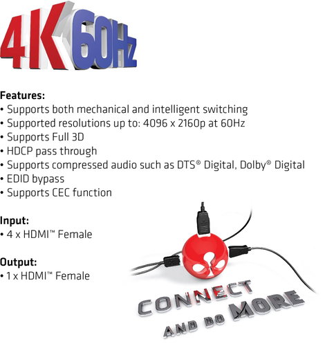 club3D CSv-1370 4 port HDMI switch 4096 x 2160 pixel 2. kép