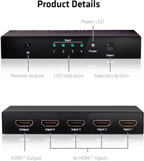 club3D CSv-1370 4 port HDMI switch 4096 x 2160 pixel 3. kép