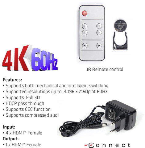 club3D CSv-1370 4 port HDMI switch 4096 x 2160 pixel 7. kép