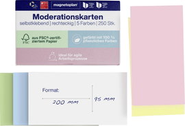 Magnetoplan Moderationskarte Előadói kártyák Különböző színű Négyszögletes 200 mm x 95 mm 250 db