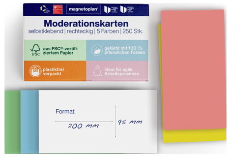 Magnetoplan Moderationskarte Előadói kártyák Különböző színű Négyszögletes 200 mm x 95 mm 250 db 2. kép
