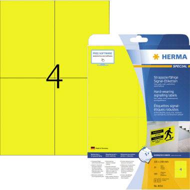 Herma 8032 Fólia címkék 105 x 148 mm Sárga 100 db Különösen erősen tapadó Lézernyomtató, Színes léze