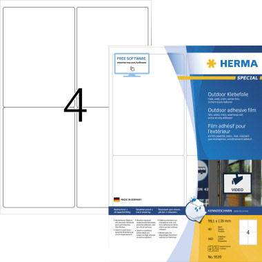 Herma 9539 Fólia címkék 99.1 x 139 mm Fólia, matt Fehér 160 db Különösen erősen tapadó Lézernyomtató