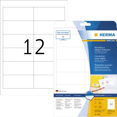 Herma 4228 Javító címkék 97 x 42.3 mm Papír, matt Fehér 300 db Véglegesen tapadó Lézernyomtató, Máso
