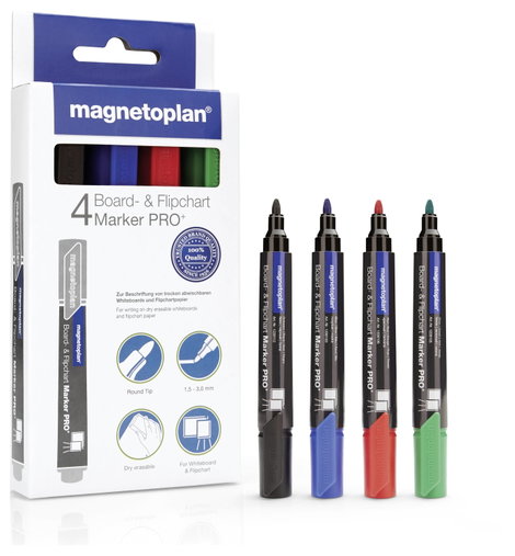 Magnetoplan Pro+ 12281 Táblafilc készlet Fekete, Kék, Piros, Zöld 4 db 3. kép