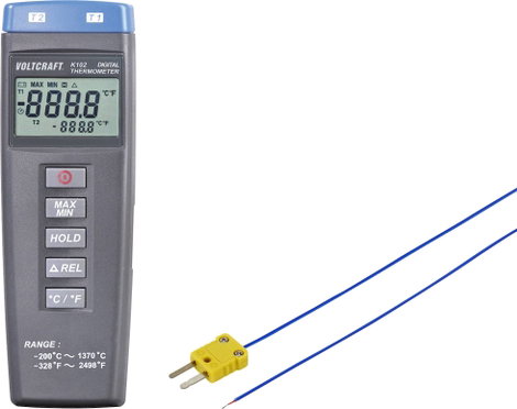 VOLTCRAFT K102 + TP 202 Hőmérséklet mérőműszer Érzékelő típus K