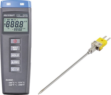 VOLTCRAFT K102 + TP 203 Hőmérséklet mérőműszer Érzékelő típus K
