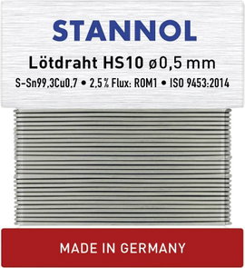 Stannol HS10 Forrasztóón, ólommentes Ólommentes Sn99,3Cu0,7 ROM1 10 g 0.5 mm