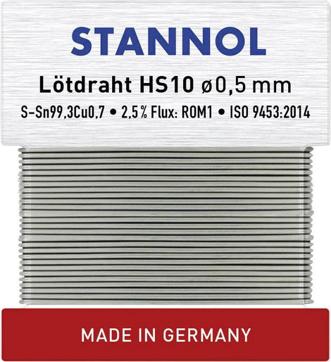 Stannol HS10 Forrasztóón, ólommentes Ólommentes Sn99,3Cu0,7 ROM1 10 g 0.5 mm