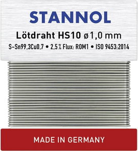 Stannol HS10 Forrasztóón, ólommentes Ólommentes Sn99,3Cu0,7 ROM1 30 g 1 mm