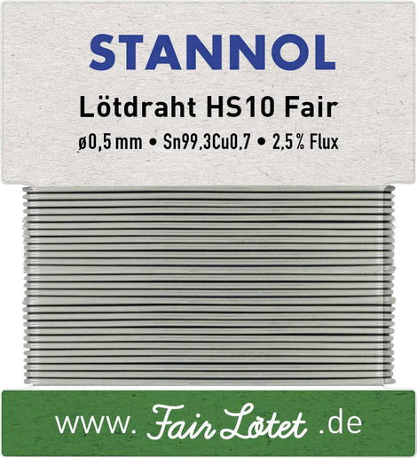 Stannol HS10Fair Forrasztóón, ólommentes Ólommentes Sn99,3Cu0,7 ROM1 10 g 0.5 mm