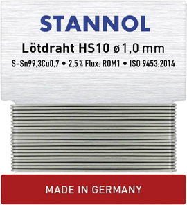 Stannol HS10 Forrasztóón, ólommentes Ólommentes Sn99,3Cu0,7 ROM1 6 g 1 mm