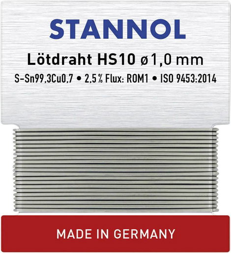 Stannol HS10 Forrasztóón, ólommentes Ólommentes Sn99,3Cu0,7 ROM1 6 g 1 mm