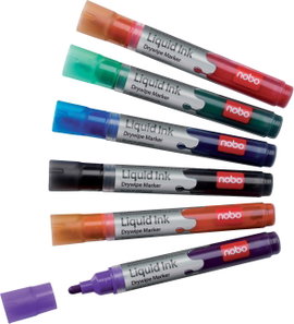nobo Liquid Ink 1901419 Táblafilc készlet Fekete, Piros, Zöld, Kék, Narancs, Viola 6 db