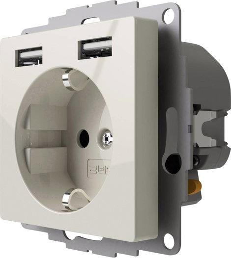 2USB 2U-449276 Süllyeszthető dugalj VDE, USB-vel, Gyermekvédelem IP20 Tiszta fehér, Fényes effekt 3. kép