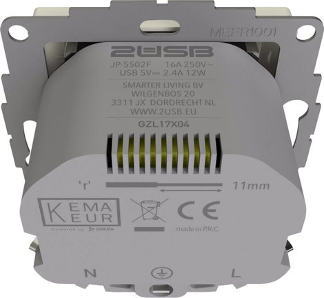 2USB 2U-449276 Süllyeszthető dugalj VDE, USB-vel, Gyermekvédelem IP20 Tiszta fehér, Fényes effekt 7. kép