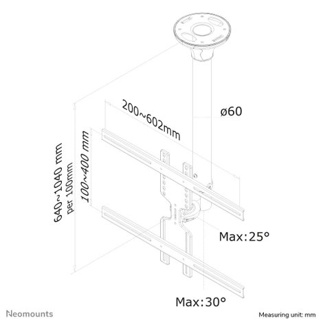 Neomounts FPMA-C400BLACK TV mennyezeti tartó 81,3 cm (32) - 152,4 cm (60) Dönthető + forgatható 9. kép