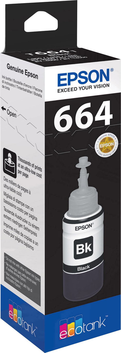 Epson Utántöltő tinta T6641, 664 Eredeti Fekete C13T66414010