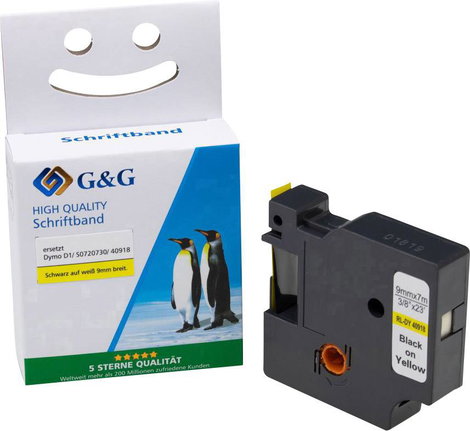G&G D1 Feliratozó szalag Szalagszín: Sárga Szövegszín: Fekete 9 mm 7 m