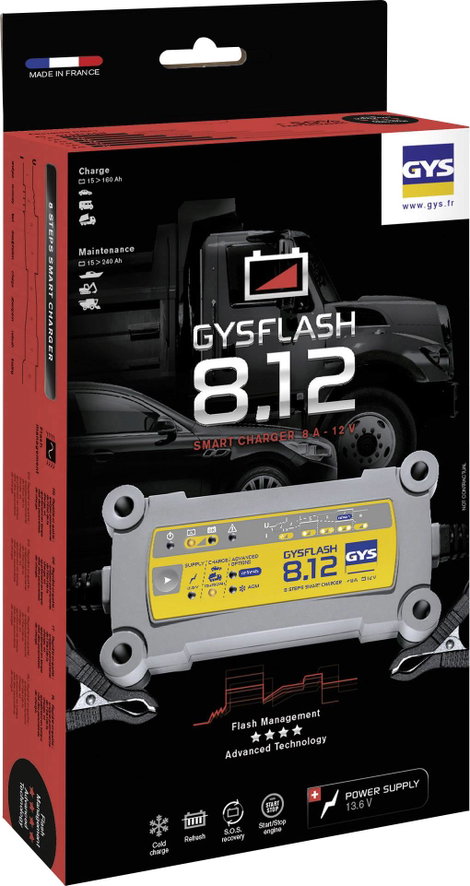 GYS GYSFLASH 8.12 029385 Automatikus töltő 12 V 8 A 3. kép