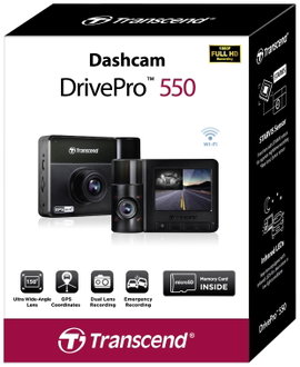 Transcend DrivePro 550B Autós kamera GPS-szel Látószög, vízszintes (max.)=150 ° 12 V, 24 V WLAN, Akk