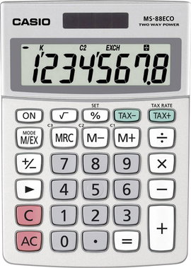 Casio MS-88ECO Asztali számítógép Napenergiával üzemeltetett, Elemekről üzemeltetett Ezüst Kijelző (