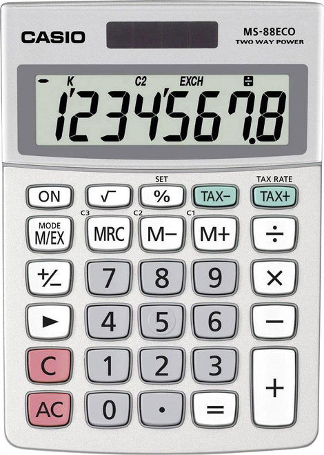 Casio MS-88ECO Asztali számítógép Napenergiával üzemeltetett, Elemekről üzemeltetett Ezüst Kijelző (