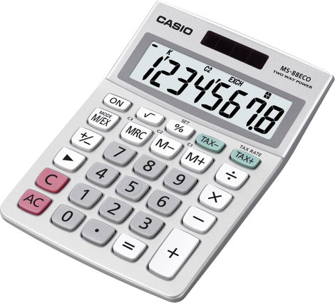 Casio MS-88ECO Asztali számítógép Napenergiával üzemeltetett, Elemekről üzemeltetett Ezüst Kijelző ( 2. kép