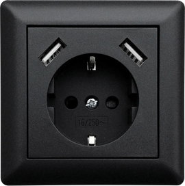 LEDmaxx USB1002 1 részes Süllyeszthető dugalj USB-vel, Gyermekvédelem Fekete