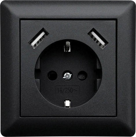 LEDmaxx USB1002 1 részes Süllyeszthető dugalj USB-vel, Gyermekvédelem Fekete