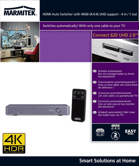 Marmitek Connect 620 UHD 2.0 4 port HDMI switch 3840 x 2160 pixel 6. kép