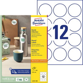 Avery-Zweckform L3416-100 Univerzális etikett Ø 60 mm Papír Fehér 1200 db Véglegesen tapadó Tintasug