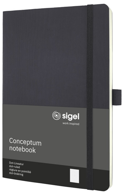 Sigel CONCEPTUM® CO309 Jegyzettömb Pontozott vonalzás (pontozott kockás) Fekete Lapok száma: 97 DIN 15. kép