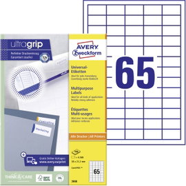 Avery-Zweckform 3666 Univerzális etikett 38 x 21.2 mm Papír Fehér 6500 db Véglegesen tapadó Tintasug