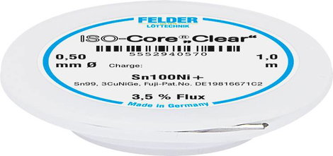 Felder Löttechnik ISO-Core Clear Sn100Ni+ Forrasztóón Tekercs Sn99,25Cu0,7Ni0,05 0.5 mm