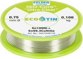 Felder Löttechnik ISO-Core Ultra-Clear Sn100Ni+ Forrasztóón, ólommentes Tekercs Sn99,25Cu0,7Ni0,05 0