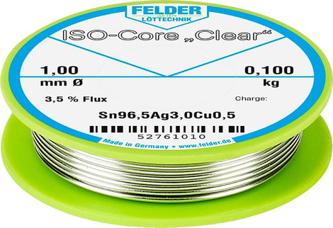 Felder Löttechnik ISO-Core Clear SAC305 Forrasztóón Tekercs Sn96,5Ag3Cu0,5 0.100 kg 1 mm