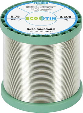Felder Löttechnik ISO-Core Clear SAC305 Forrasztóón Tekercs Sn96,5Ag3Cu0,5 0.500 kg 0.75 mm
