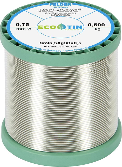 Felder Löttechnik ISO-Core Clear SAC305 Forrasztóón Tekercs Sn96,5Ag3Cu0,5 0.500 kg 0.75 mm