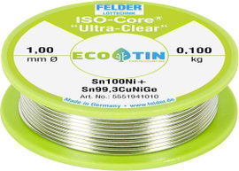 Felder Löttechnik ISO-Core Ultra-Clear Sn100Ni+ Forrasztóón, ólommentes Tekercs Sn99,25Cu0,7Ni0,05 0