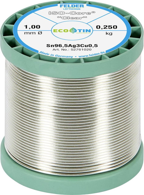 Felder Löttechnik ISO-Core Clear SAC305 Forrasztóón Tekercs Sn96,5Ag3Cu0,5 0.250 kg 1 mm