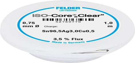 Felder Löttechnik ISO-Core Clear SAC305 Forrasztóón Tekercs Sn96,5Ag3Cu0,5 0.75 mm