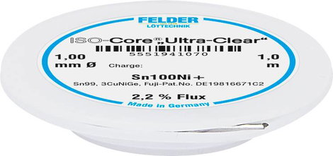Felder Löttechnik ISO-Core Ultra-Clear Sn100Ni+ Forrasztóón, ólommentes Tekercs Sn99,25Cu0,7Ni0,05 1