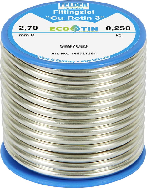 Felder Löttechnik Cu-Rotin® 3 Forrasztóón, ólommentes Tekercs Sn97Cu3 0.250 kg 2.7 mm