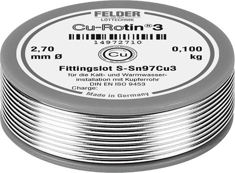 Felder Löttechnik Cu-Rotin® 3 Forrasztóón, ólommentes Tekercs Sn97Cu3 0.100 kg 2.7 mm