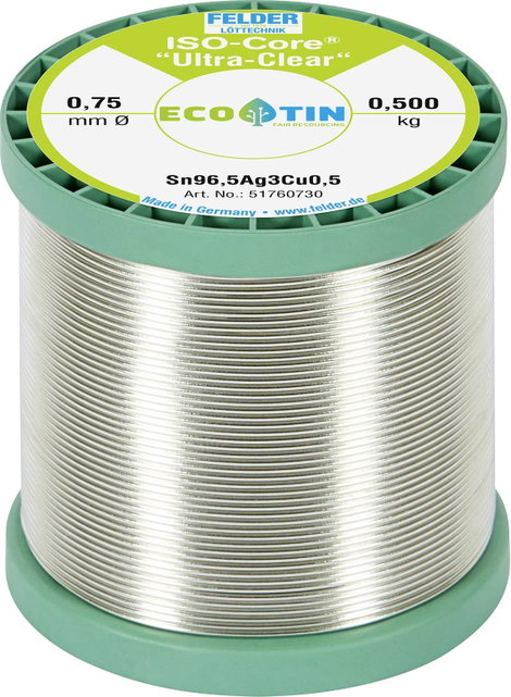 Felder Löttechnik ISO-Core Ultra Clear SAC305 Forrasztóón Tekercs Sn96,5Ag3Cu0,5 0.500 kg 0.75 mm